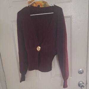 Elegant Burgundy Women's Sweater with Gold Accent